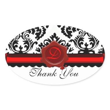 BLACK WHITE DAMASK RED WAX SEAL MONOGRAM