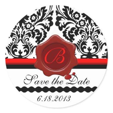 BLACK WHITE DAMASK RED WAX SEAL MONOGRAM