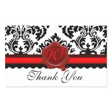 BLACK WHITE DAMASK RED WAX SEAL MONOGRAM