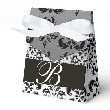 BLACK WHITE DAMASK WEDDING MONOGRAM Elegant Favor Boxes