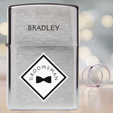 Black & White Diamond Groomsman Bow Wedding Favor Zippo Lighter