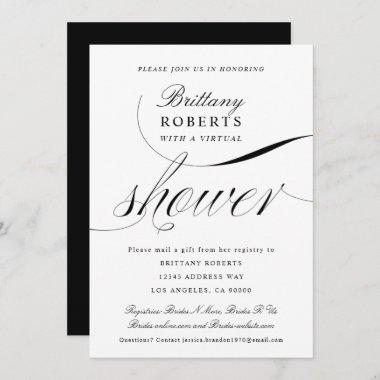 Black & White Elegant Script Virtual Bridal Shower Invitations