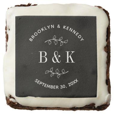 Black White Floral Botanical Wedding Couple Name Brownie