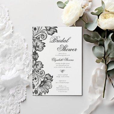 Black White Floral Lace Formal Chic