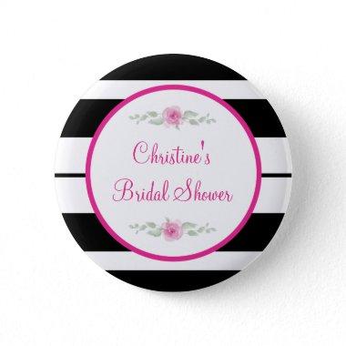 Black, White, flower Bridal Shower Pinback Button