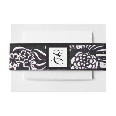Black White Flowers and Shamrocks Floral Monogram  Belly Band