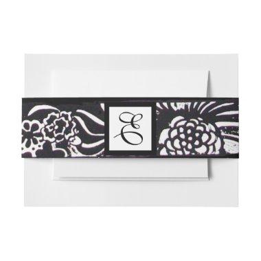 Black White Flowers and Shamrocks Floral Monogram Invitations Belly Band