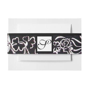 Black White Flowers and Shamrocks Floral Monogram  Belly Band