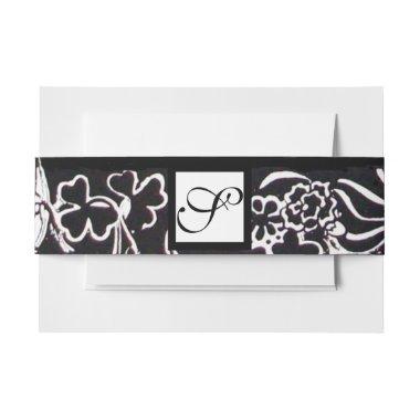 Black White Flowers and Shamrocks Floral Monogram Invitations Belly Band