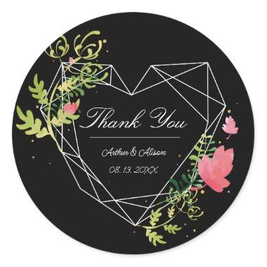 Black&White Frame Floral Wedding Favor Thank You  Classic Round Sticker