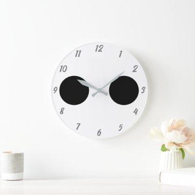 Black White Funny Cute Face Eyes Grey Custom Large Clock