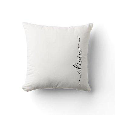 Black White Girly Script Monogram Name Modern Throw Pillow