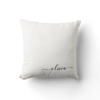 Black White Girly Script Monogram Name Modern Throw Pillow