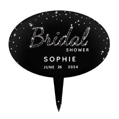 Black White Glitter Sparkle Modern  Cake Topper