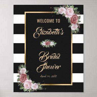 Black White Gold Blush Floral Bridal Shower Sign