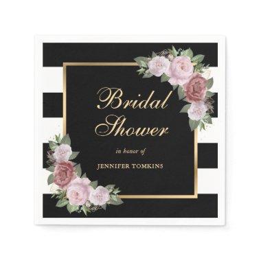 Black White Gold Blush Pink Floral Bridal Shower Napkins