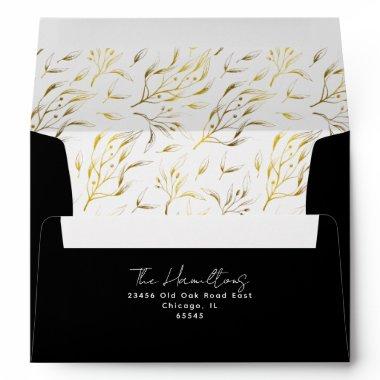 Black & White Gold Botanical | Return Address Envelope