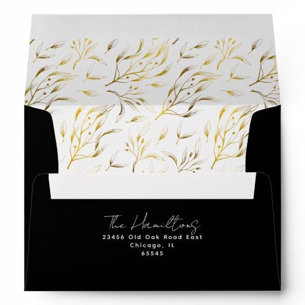 Black & White Gold Botanical | Return Address Envelope