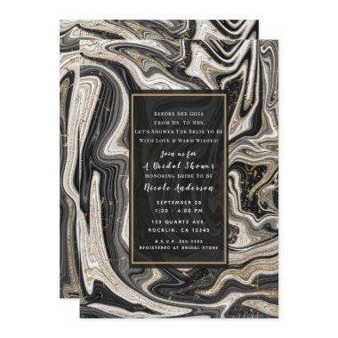 Black White & Gold Chic Swirl Modern Bridal Shower Invitations