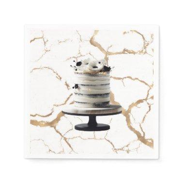 Black & White Gold Floral Tier Cake  Napkins