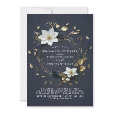 Black White Gold Floral Wreath Engagement Party