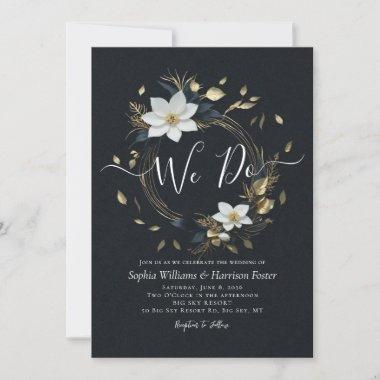 Black White Gold Floral Wreath We Do Wedding Photo Invitations