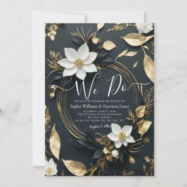 Black White Gold Floral Wreath We Do Wedding Photo Invitations