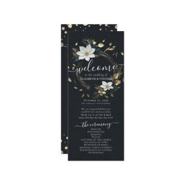 Black White Gold Floral Wreath Wedding Program