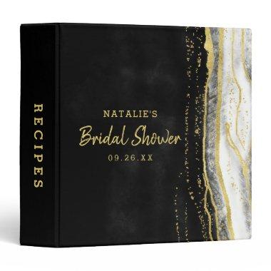 Black White & Gold Geode Agate Shower Recipe  3 Ring Binder