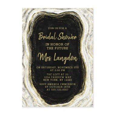 Black White & Gold Geode Wedding Bridal Shower Invitations