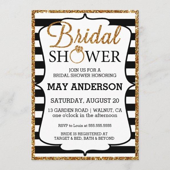Black&White Gold Glitter Bridal Shower Invitations