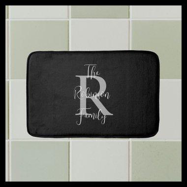Black White Gray Family Name Classic Monogrammed Bath Mat