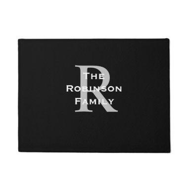 Black White Gray Name Monogrammed Doormat