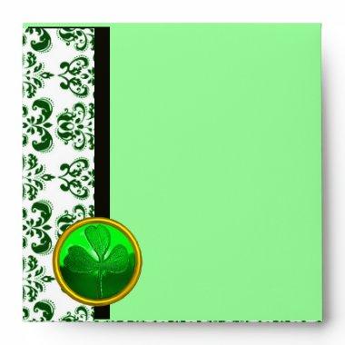 BLACK WHITE , GREEN DAMASK AND SHAMROCK ENVELOPE