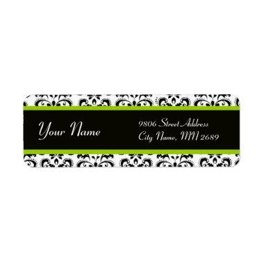 BLACK WHITE GREEN DAMASK LABEL