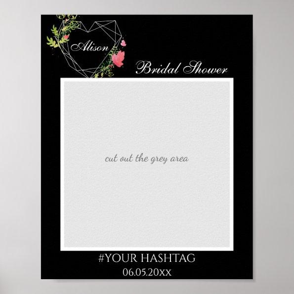 Black& White Heart Floral Bridal Shower Photo Prop Poster
