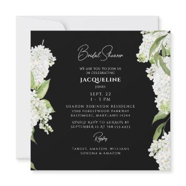 Black White Hydrangea Square Bridal Shower Invitations