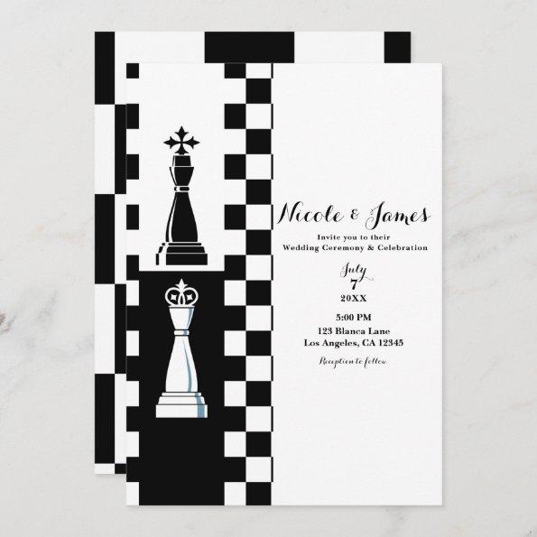 Black & White King Queen Chess Wedding Invitations