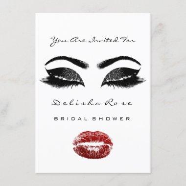 Black White Kiss Makeup Bridal Shower Red Invitations