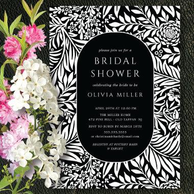 Black White Leaf Floral Bridal Shower Invitations