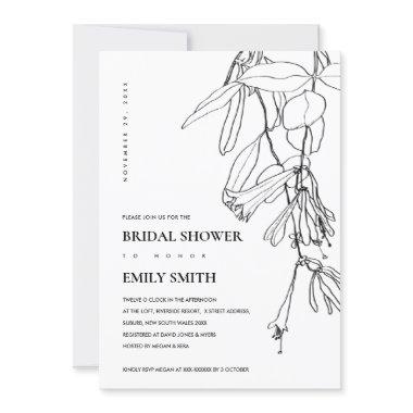 BLACK WHITE LINE DRAWING FLORAL BRIDAL SHOWER Invitations