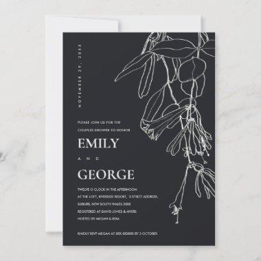 BLACK WHITE LINE DRAWING FLORAL COUPLE SHOWER Invitations