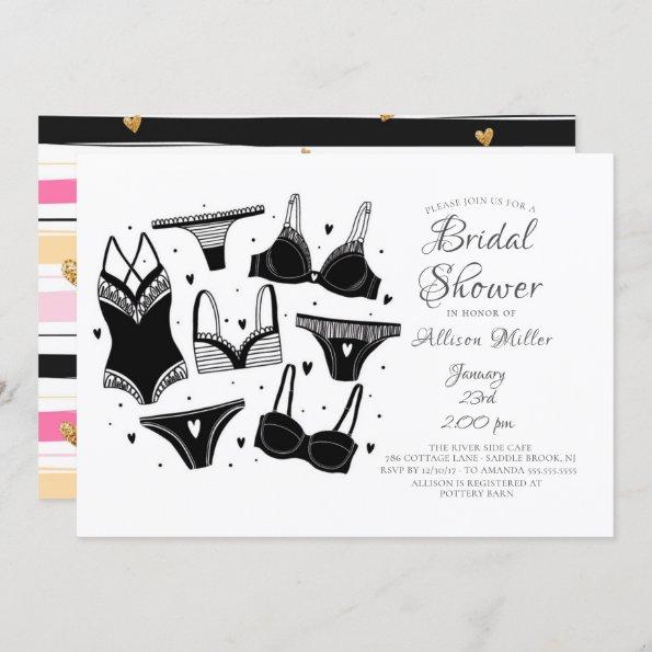 Black & White Lingerie Bridal Shower Invitations