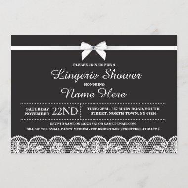 Black White Lingerie Bridal Shower Lace Invitations