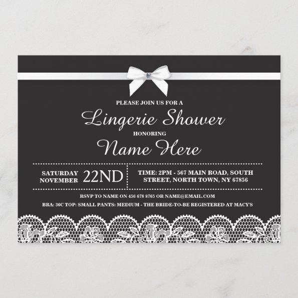 Black White Lingerie Bridal Shower Lace Invitations