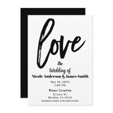 Black & White LOVE Modern Brush Script Wedding Invitations