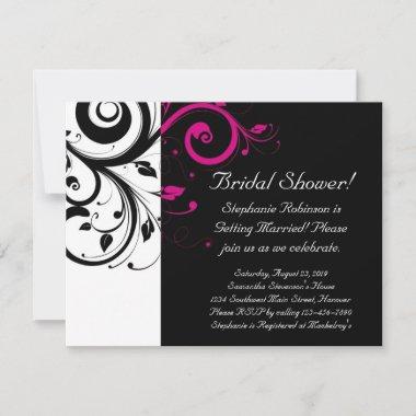Black, White, Magenta Swirl Bridal Shower/ General Invitations