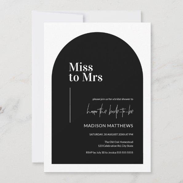 Black & White Minimal Arch Miss Mrs Bridal Shower Invitations