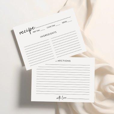 Black & White Minimalist Bridal Shower Recipe Invitations