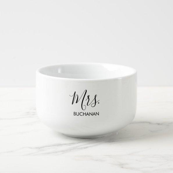 Black White Minimalist Calligraphy Bridal Shower Soup Mug